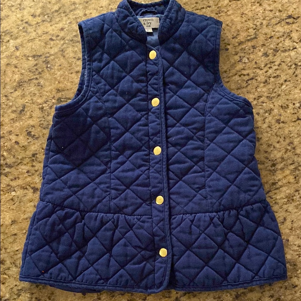 Crown & Ivy Blue and Gold Quilted Vest